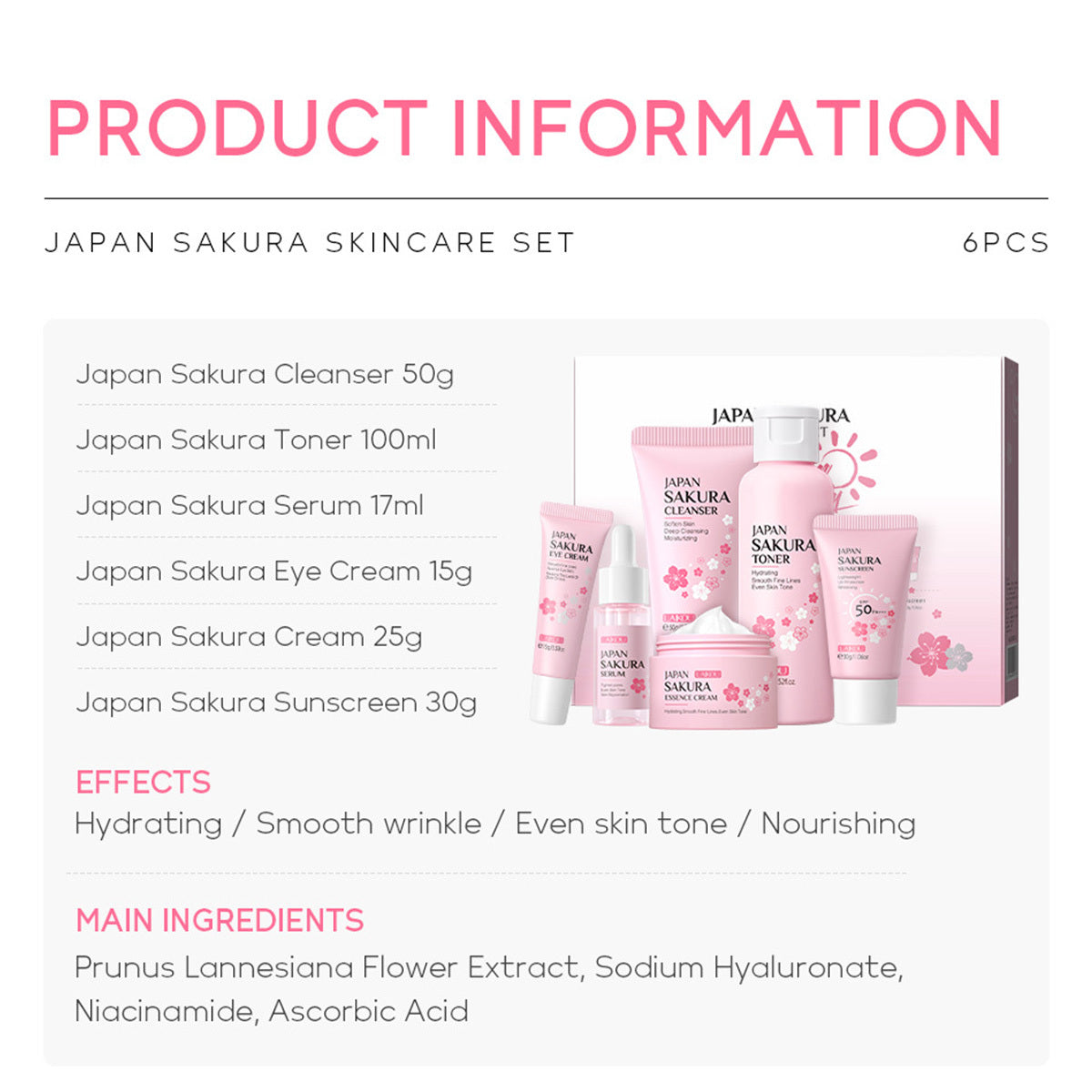 Japan Sakura Skin Care Set – 6-Piece Beauty Gift Kit